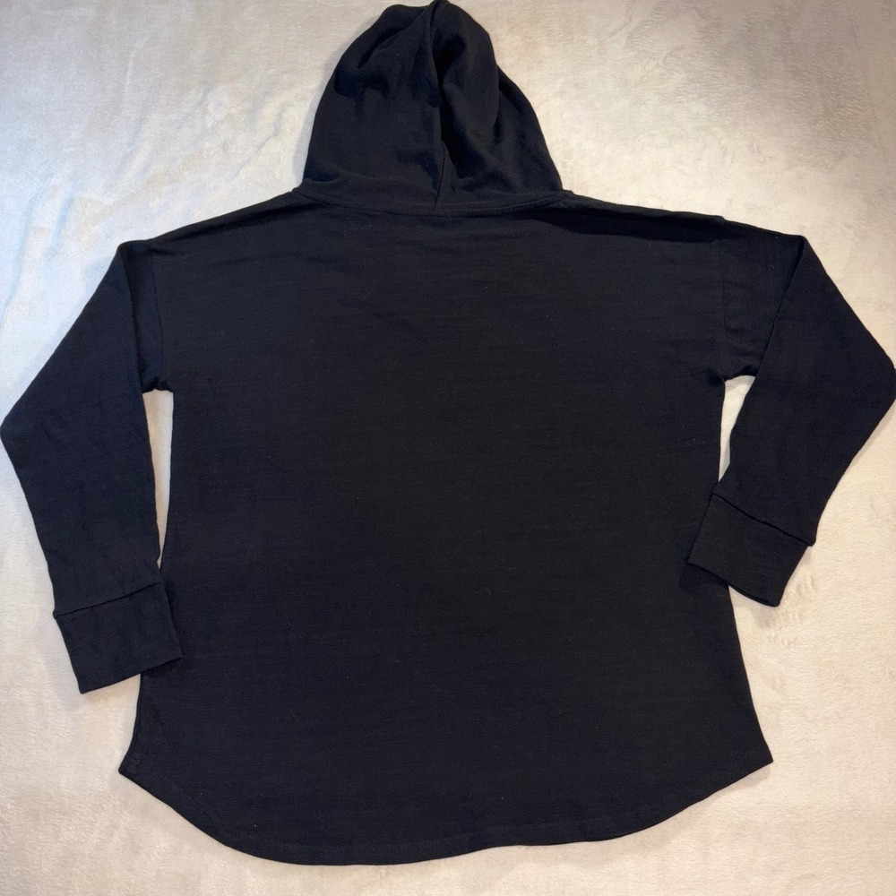 LOFT NWT Womens Black Slub Knit Notched V-Neck Hoodie Sweatshirt Medium - Picture 5 of 6